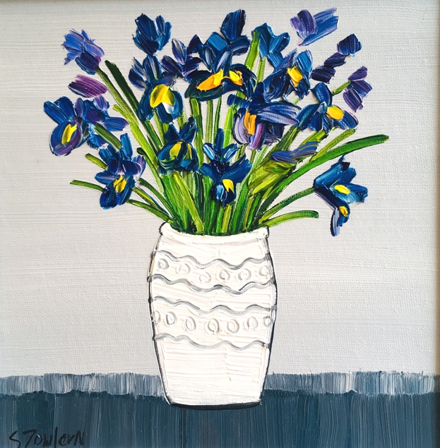 'Irises in White Vase' by artist Sheila Fowler
